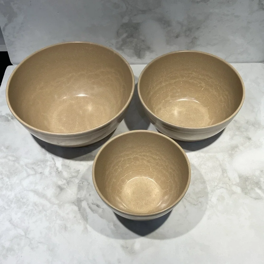 Set Of 3 Ellingers Nesting Mixing Bowls #20, 21 & 22 Agatized Wood Wisconsin